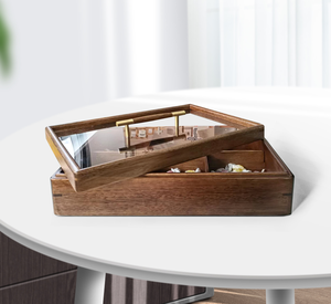 Bộ Trà Tùy Chỉnh Hình Chữ Nhật Hộp Quà Tặng Hộp Trà Lá Cherrywood Đựng Đồ Bằng Gỗ Thông Trơn 9 Ngăn Có Tay Cầm Bằng Đồng Cho Gia Đình - Product Image 1