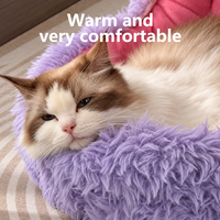 Lit-caverne pour chat en peluche semi-fermé avec capuche, nid douillet long et moelleux, chaud et apaisant pour chats d'intérieur et petits chiens, vente en gros, OEM, personnalisé
