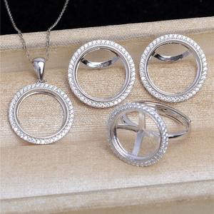Base de Anillo de Plata S925 con Colgante Redondo de 14mm y Zirconia Circular para Componentes de Joyería y Accesorios - Product Image 1