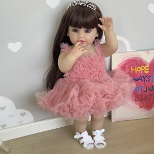 Poupée bébé réaliste en silicone souple de 55 cm, corps entier, avec robe rose, pour fille - Product Image 2