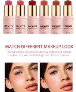 Vente en gros de fards à joues professionnels personnalisés avec logo, vegan, 6 couleurs, fard à joues waterproof, hydratant, poudre de velours, stick de blush - Product Image 3