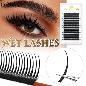 CoMango Set de Pestañas Postizas de Visón Sintético Estilo Ruso Hechas a Mano Naturales Largas para Cosplay Efecto Mojado <span class=keywords><strong>Súper</strong></span> Negro Mate - Product Image 1