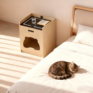 Cama para Gatos Compartida <span class=keywords><strong>con</strong></span> Mascotas, Mesita de Noche <span class=keywords><strong>con</strong></span> Cajón y <span class=keywords><strong>Nido</strong></span> Oculto para Gatos, Mueble 3 en 1 para Mascotas para Apartamentos Pequeños, Nuevo - Product Image 4