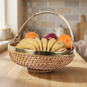 Cesta de frutas de ratán con borde redondo, cesta de almacenamiento hecha a mano para exhibir alimentos en la cocina, estilo rústico - Product Image 2