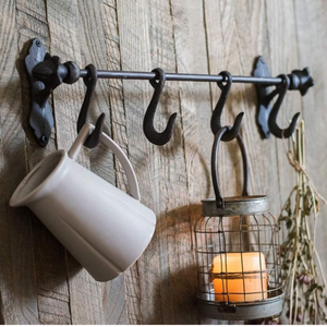 Hierro fundido forjado a mano Herrero Utensilio <span class=keywords><strong>de</strong></span> cocina olla sartén S gancho riel estante soporte 4 ganchos colgador - Product Image 4