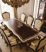 Ensemble table et chaises de salle à manger classique européenne en bois massif, 8 places, sur mesure pour villa.