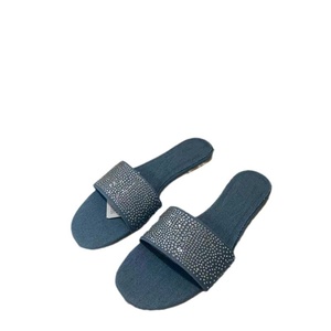 QuiteS Summer New Fashion Women's Flat <b>Open</b> Toe Back Empty Sandals Blue Rhinestones Casual Anti-Slip - Product Image 5