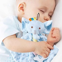 Doudou Éléphant Adorable pour Bébé, Couverture de Sécurité, Serviette Apaisante pour Nouveau-né, Doudou Confortable en Peluche avec Anneau de Dentition en Silicone