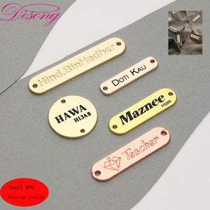 Custom ized Plated Gold Brand Logo Tags Metall Kleidung Label Rechteck Plakette Graviert Nähen Runde Metall Logo für Kleidung