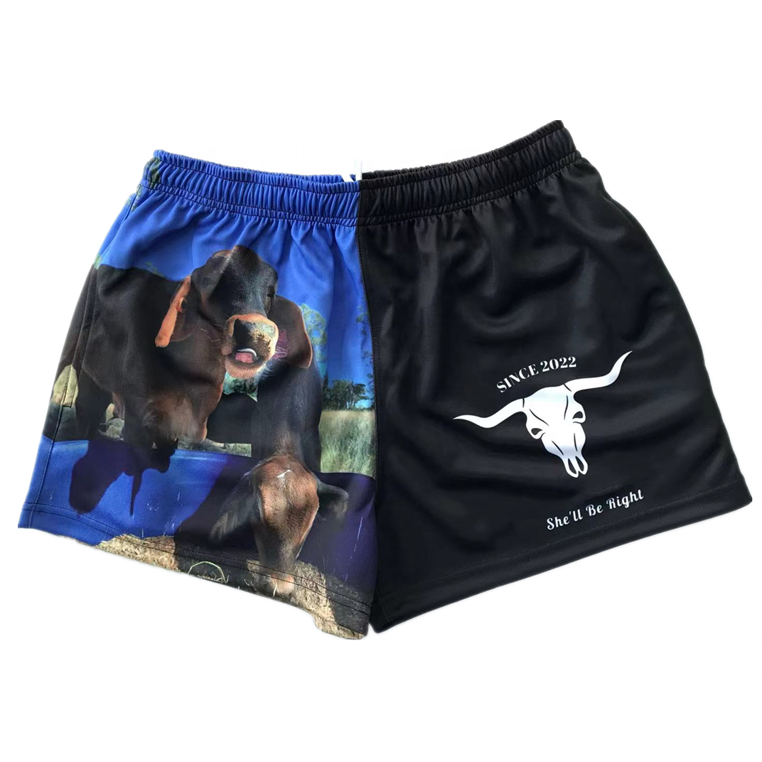 Bajo MOQ Personalizado Impresión de vaca digital Dos tonos Footy Rugby Short con cremalleras Bolsillos y etiqueta Fabricante