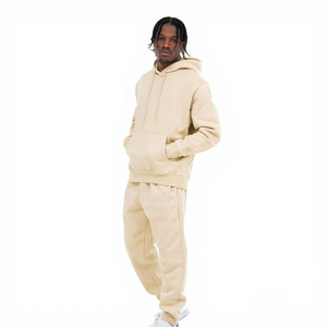 Pantalon de survêtement pour homme, beige, 100% coton, taille élastique, coupe décontractée, poches latérales, tricoté, poids moyen, respirant, automne - Product Image 3