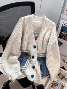 Femmes 2024 automne hiver <span class=keywords><strong>laine</strong></span> Cardigan chandails gros tricot à manches longues bouton <span class=keywords><strong>veste</strong></span> - Product Image 6