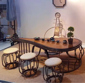 Table à thé, bois massif, fer forgé, pipa, table vintage, table basse et chaise assorties, table à thé Zen, balcon, table à thé - Product Image 2