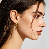 Boucles d'oreilles pendantes en acier inoxydable avec croix, style Hip Hop Punk, tendance européenne et américaine, fermoir court à pression