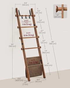 Étagère à couvertures en bois à 5 niveaux pour salon, support décoratif de style ferme avec sac en cuir synthétique - Product Image 3