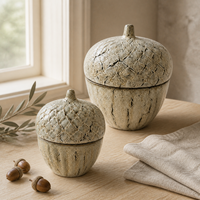 Pot décoratif en céramique Sandy fait main, écologique, texturé 3D, en forme de gland, avec couvercle, pour la décoration intérieure