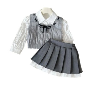 Tongxingyuan Girls' Autumn Jk Set Cotton Woolen Three Piece School Style Outfit For Spring And Autumn - Product Image 5