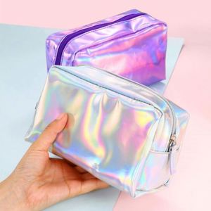 Vente en gros de trousses de maquillage en cuir PU laser pour femmes, grande capacité, sac cosmétique holographique, maquillage - Product Image 2