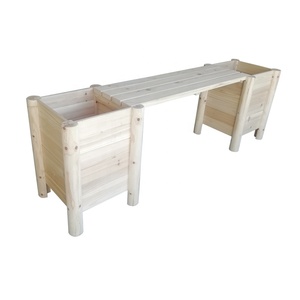 Outdoor Decoration Cedar Wood Garden Wooden Bench With 2 Flower Pot