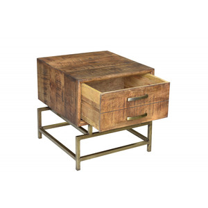 HMS 21 \ "tavolo quadrato in legno massello e ferro con cassetto con finitura ottone e marrone per mobili da soggiorno - Product Image 4