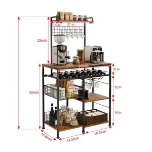Étagère de rangement de grande capacité pour la cuisine domestique Étagère en bois moderne Condiments Machine à café pour micro-ondes Rangement du vin rouge - Product Image 5