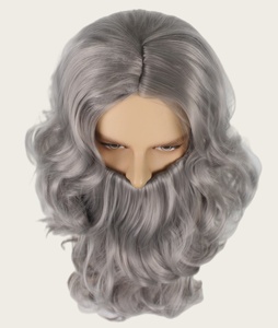 Perruque Père Noël <span class=keywords><strong>Barbe</strong></span> Partie Moyenne-Bleu Gris Blanc Long Cheveux Bouclés Cosplay pour Noël Halloween Costume Party - Product Image 2