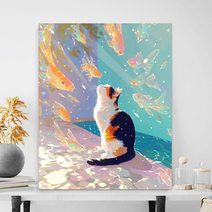 Pintura por Números Personalizable de 40*50cm con un Gatito y un Pez, Lienzo y Pinturas de Alta Calidad, Perfecto <span class=keywords><strong>para</strong></span> Decoración del Hogar - Product Image 2