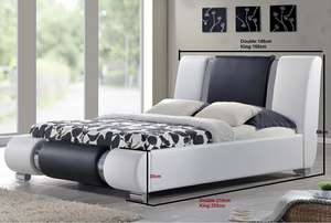 לבן פו עור מיטת מעוטר עם מבריק כרום רצועות - Product Image 5