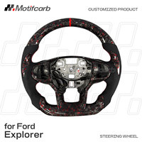 Volante personalizado de fibra de carbono forjado en rojo con empuñaduras de gamuza negra para Ford Explorer ST ST-Line King Ranch Timberline