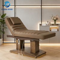 Lit de massage électrique de luxe moderne avec base en bois, 4 moteurs, inclinable et réglable en hauteur, pour soins du visage, salon de beauté et extensions de cils