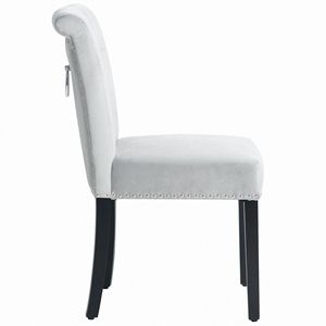 Silla de comedor de terciopelo con capitoné y adornos de tachuelas, patas negras, asiento tapizado para comedor en casa - Product Image 3