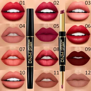 Wholesale 12 Colors Double-ended Non-stick Cup Lipstick Lip Liner Waterproof Long Lasting Lip Gloss