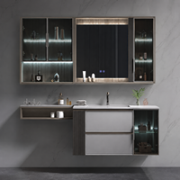 Meuble-lavabo mural moderne flottant avec vasque et miroir – Ensemble de meubles de salle de bain de luxe