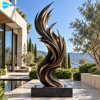 Sculpture abstraite moderne en bronze, flamme, finition artisanale en laiton et cuivre, art personnalisé pour hôtel, cour, parc culturel, place publique