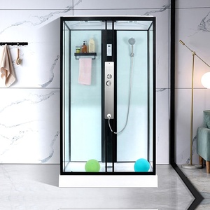 Cabines de <span class=keywords><strong>douche</strong></span> rectangulaires modernes polies en verre trempé <span class=keywords><strong>avec</strong></span> plateaux et panneau de commande pour hôtels intérieurs - Product Image 3