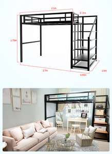 산업 아파트 통합 침실 가구 중이층 금속 성인 로프트 침대 - Product Image 4