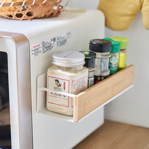 Japanese Style Minimalist <b>Wall</b> <b>Mounted</b> Spice Rack Bamboo And Metal Storage <b>Shelf</b> For Kitchen Organization - Product Image 2