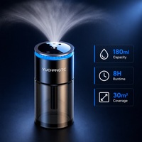 Diffuseur d'arômes pour voiture, humidificateur 180 ml, USB-C, porte-gobelet, désodorisant, LED bleue, commande tactile pour l'intérieur du véhicule