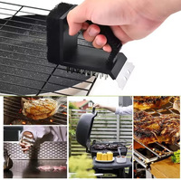 Brosse de nettoyage de barbecue d'extérieur 3-en-1 en acier inoxydable sans poils, avec grattoir et nettoyeur