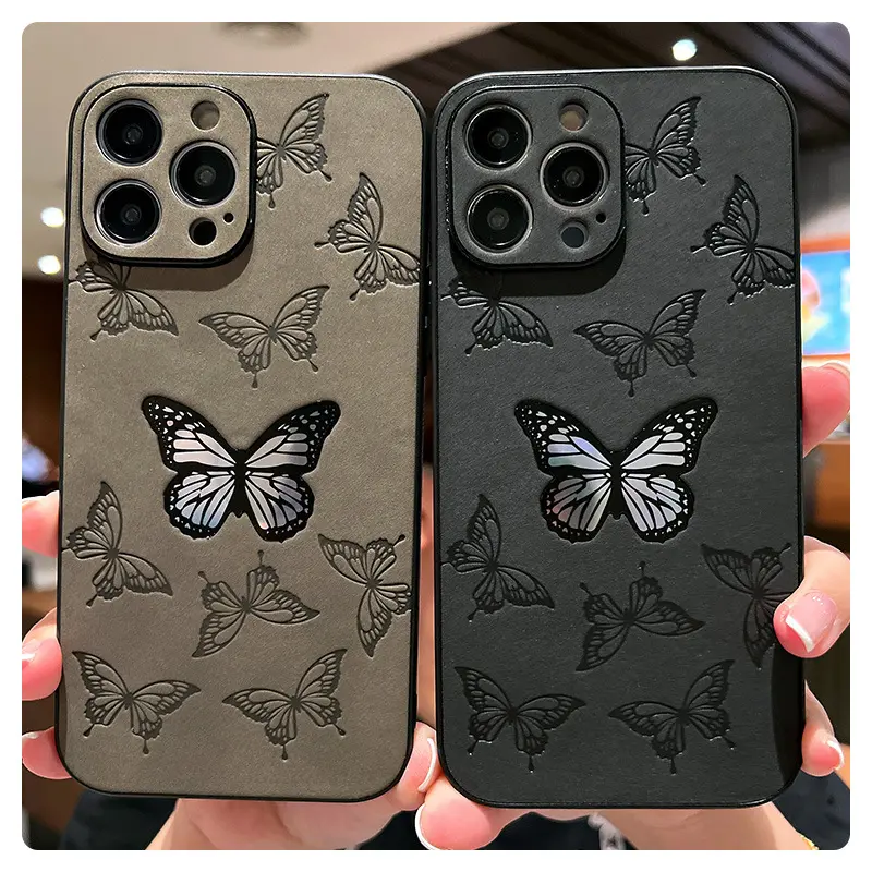 INS Design Luxury Leather Cartoon Laser Shockproof Phone Case para Iphone 14 13 12 15 Pro Max Butterfly Girls Mobile Smart Cover