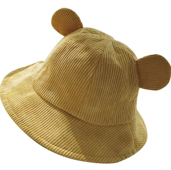 Cute Ears Wide Brim Flat Fisherman Women and Kids Hat Korean Style All-match Lovely Women Corduroy Bucket Hats