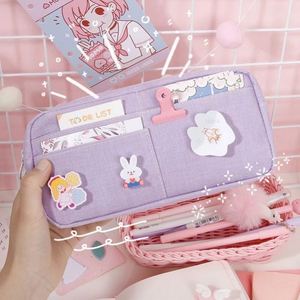 Canvas Pencil Case Cute Animal Badge Pink Pencil Cases Large <b>School</b> Pencil <b>Bags</b> for Maiden Girl Stationery Supplies - Product Image 3