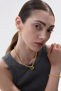 Milskye hermoso conjunto de joyas para mujeres latón 14K chapado en oro grueso corazón collares - Product Image 2