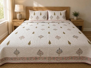 Ethnic Hand Block Printed Cotton Comforter Set <b>Quilted</b> Bedcover & Pillow Covers Lightweight Boho King <b>Bedding</b> - Product Image 1
