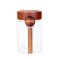 Pot en verre pour le stockage du café avec couvercles en bois d'acacia et cuillère, contenants en verre pour les amateurs de café, grains entiers, café moulu, sucre, bar à café