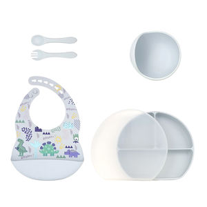 Vaisselle en Silicone pour bébé, prix d'usine, ensemble d'alimentation ODM & OEM, bavoir à motif bébé, cuillère et fourchette d'entraînement pour enfants - Product Image 5