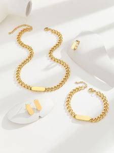 Conjunto de Collar y Pendientes de Cadena Cubana Unisex 316L, Geométrico, Estilo Hip-Hop Punk, Chapado en Oro, Acero Inoxidable, Zirconia, Grueso, para Aniversario - Product Image 6