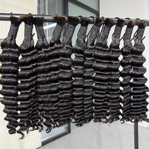 <b>Deep</b> <b>Wave</b> Human Hair Bulk No Weft Natural Black Full Ends Hair For Braiding Boho Braids And <b>Wig</b> Makers - Product Image 6