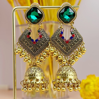 Boucles d'oreilles pendantes pour femmes, style bohème rétro, en alliage de zinc plaqué argent, avec cristaux sertis clos et pampilles cloche, bijoux cadeau