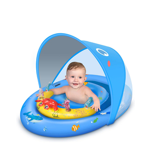 Flotador de natación para bebés de 6 a 36 meses, fácil de usar, con cierre de hebilla, parasol, protección solar UPF50+ y juguete. - Product Image 1